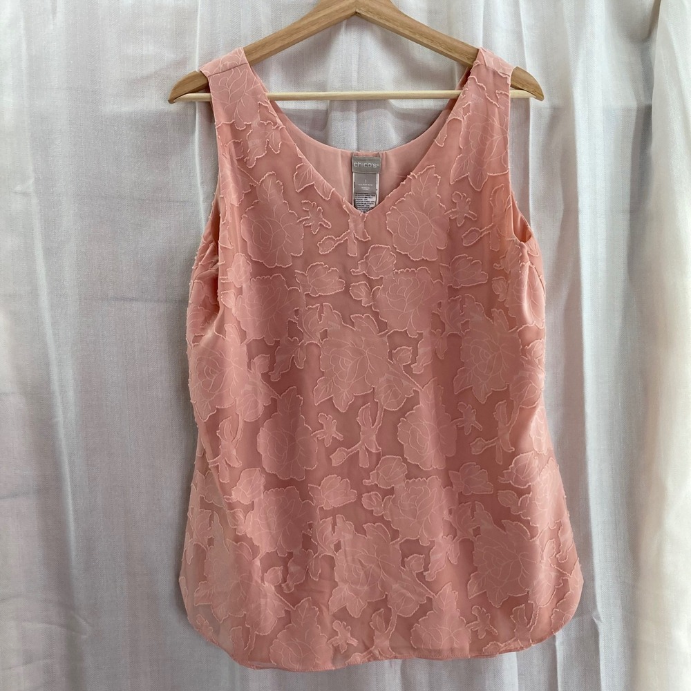 Chicos Convertible Fashion Tank Top Sleeveless Blush Pink‎ Floral 1 Medium NWT